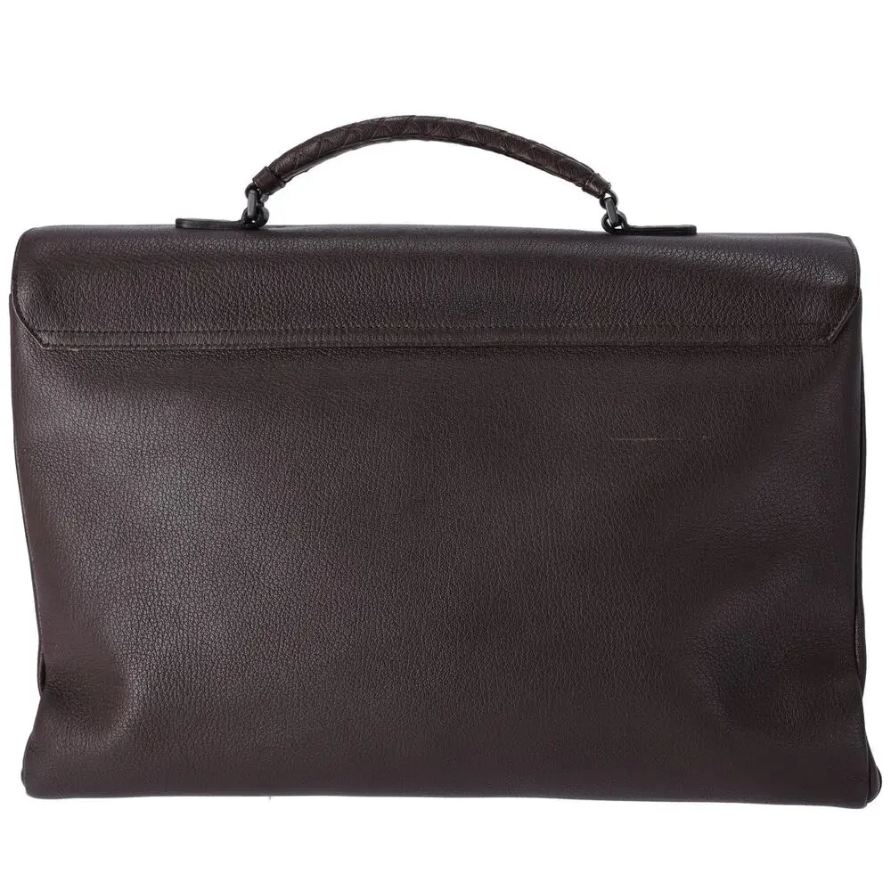 BOTTEGA VENETA Intrecciato Business Bag Dark Brown Leather